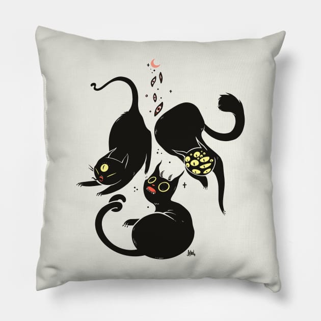 Three Weird Cats. Gothic Dark Art Pillow by cellsdividing