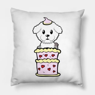 Fluffy dog Jumping out of a cake Pillow