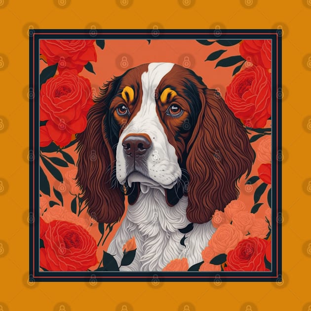 Dogs, spaniel and flowers, dog, style vector (red version spaniel) by xlhombat