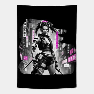 Japanese Style Girl Futuristic Tapestry