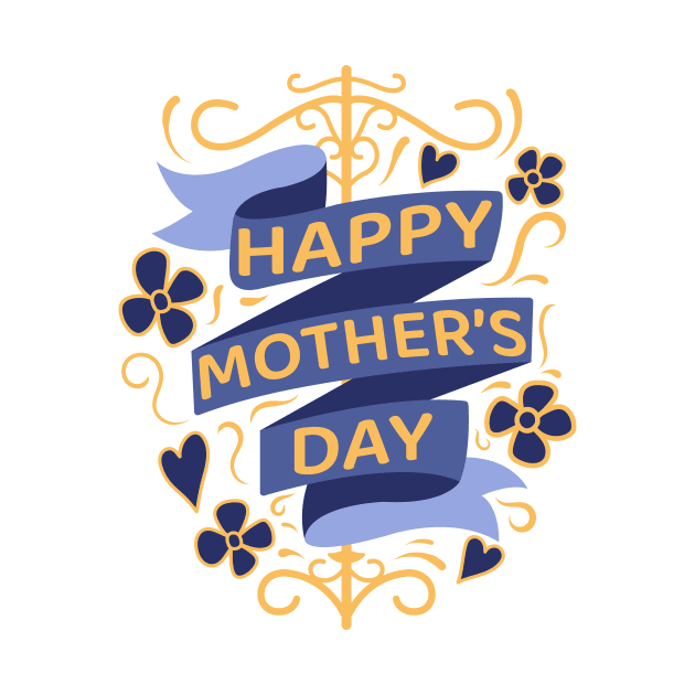 happy mother's day with blue ribbon and yellow flowers by Localhost