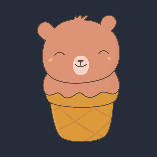 Kawaii Brown Bear Ice Cream Cone T-Shirt by happinessinatee