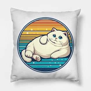 Thick Fat White Cat with Blue Eyes Pillow