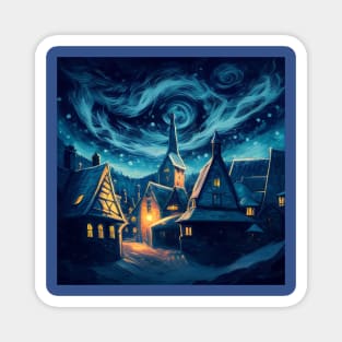 Starry Night Over Hogsmeade Village Magnet