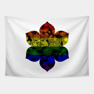 Flight Over Flowers of Fantasy - LGBTQ Pride Flag Tapestry