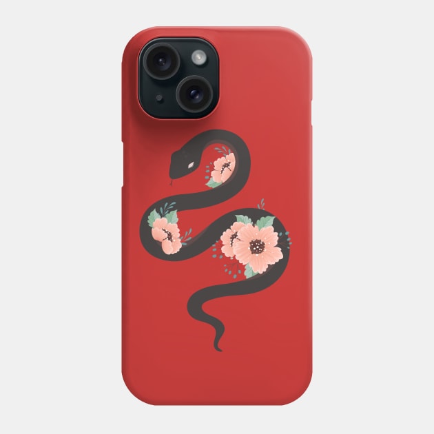 Snake With Flower Phone Case by Mako Design 