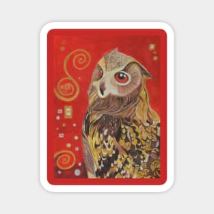 Eagle owl painting in red and gold. Magnet