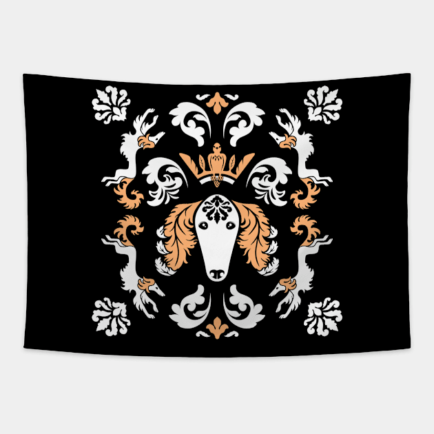 The Spirit of Saluki Damask (Black) Tapestry by illucalliart