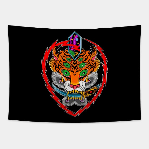 Galactic Tiger Diety Tapestry by JR Tattoos