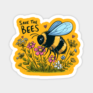 Save the Bees Bumblebee with wild flowers Magnet