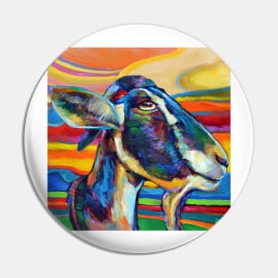 Colorful Black Goat at Sunset Pin