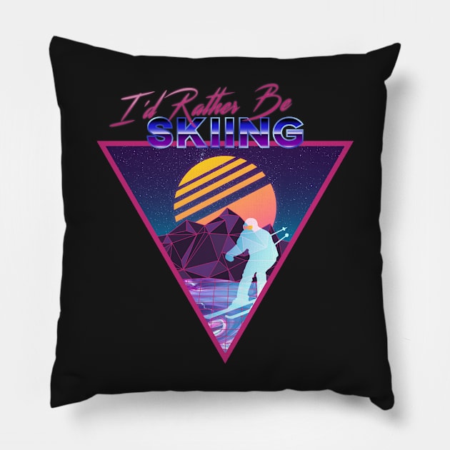 Retro Vaporwave Ski Mountain | I'd Rather Be Skiing | Shirts, Stickers, and More! Pillow by KlehmInTime