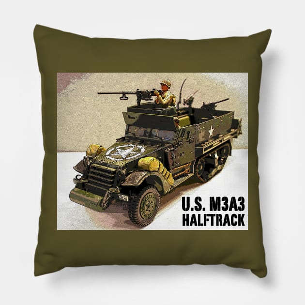 U.S. M3A3 Halftrack (Left Side) Pillow by Busybob