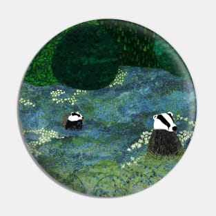 Badgers in Bluebells Pin