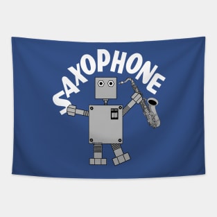 Saxophone Robot White Text Tapestry