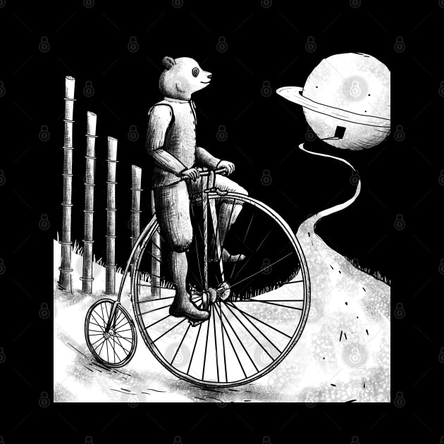 Panda on a bike on the way to Saturn by Drawly