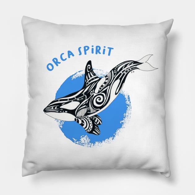 Orca Killer Whale Blue Tribal Tattoo Sun Ink Art Pillow by Seven Sirens Studios