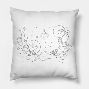 Space Dinosaurs Line Art Pillow