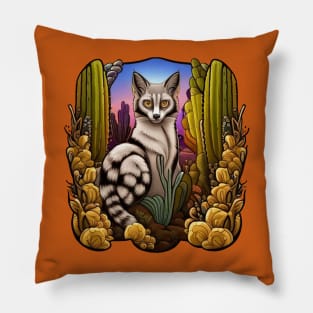 Arizona Ring Tailed Cat Surrounded By Cacti Cartoon Tattoo Pillow