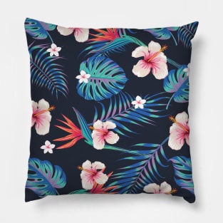 Hibiscus and Tropical Leaves Design Pillow