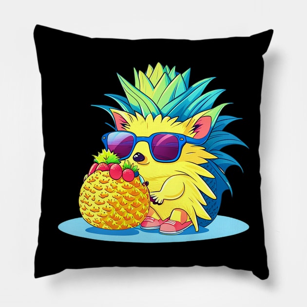 AI Hedgehog on black Pillow by EshiPaints