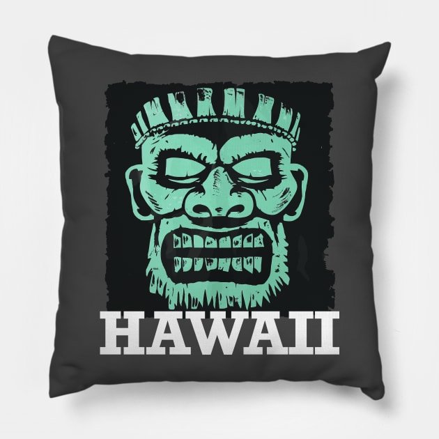 Hawaii Tiki (with White Lettering) Pillow by VelvetRoom