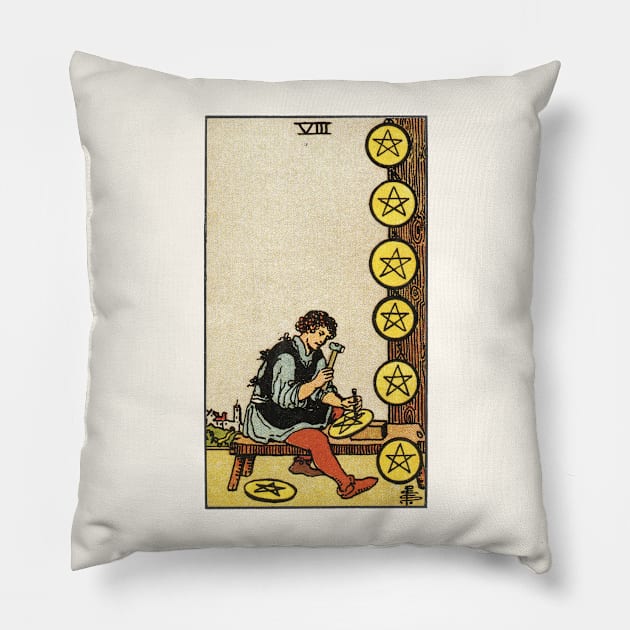 EIGHT OF PENTACLES Pillow by WAITE-SMITH VINTAGE ART