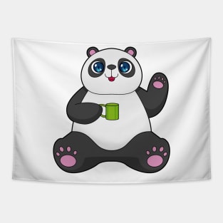 Panda with Coffee mug Tapestry