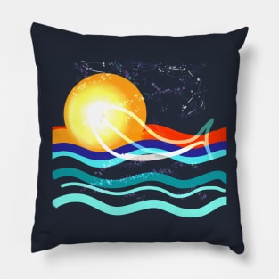 Aesthetic Whale, Sunset, Ocean Pillow