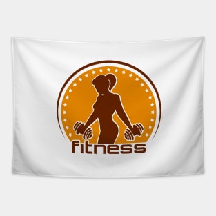 Fitness Emblem with Training Athletic Woman Tapestry