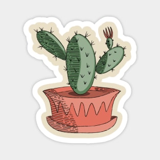 Green Cactus Succulent in Orange Pot Hand Drawn Line Art Magnet