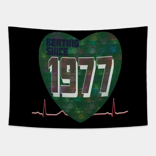 1977 - Beating Since (heart with green drum Kit overlay) Tapestry by KateVanFloof