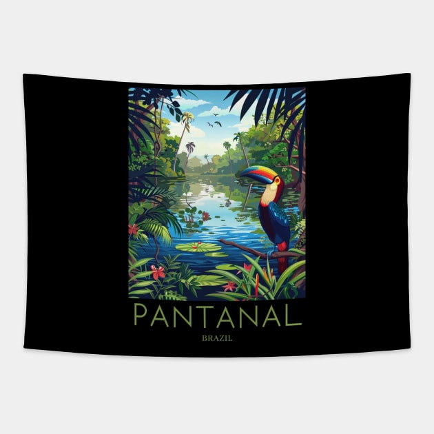 A Pop Art Travel Print of Pantanal - Brazil Tapestry by Studio Red Koala