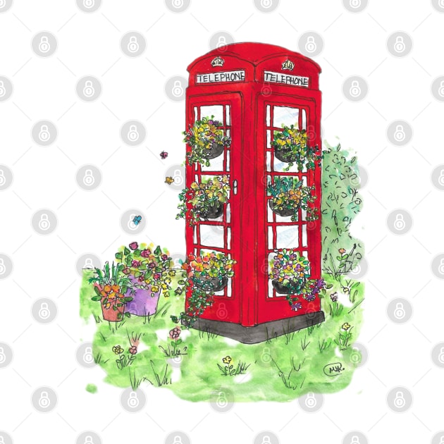 Red Telephone Box with Flowers by Marjansart 