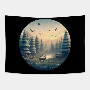 Low Poly Forest at Sunset Tapestry