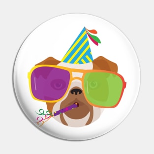 Party Bulldog With Party hat and Colorful Sunglasses Pin