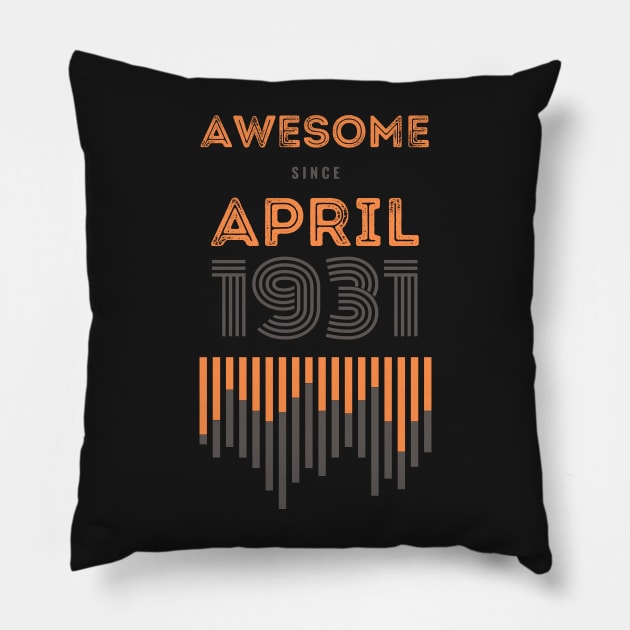 Awesome Since April 1931, 90 years old, 90th Birthday Gift Pillow by LifeSimpliCity