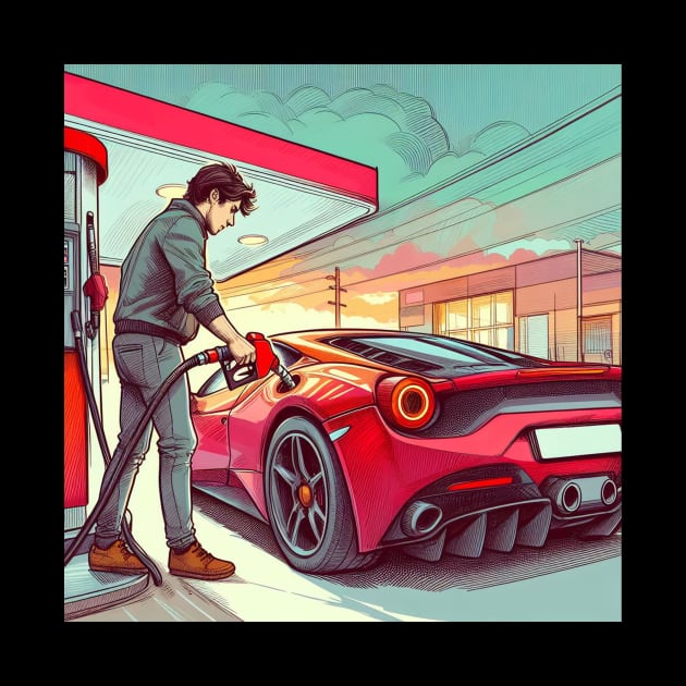 Red Ferrari Filling Up | Best Design | Car Lover by Merch By Hassam