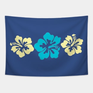 Hibiscus Flowers In Aqua And Yellow Colors Tapestry