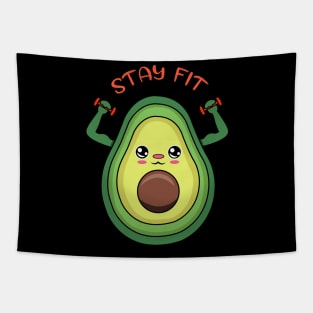 Stay Fit, cute avocado  lifting weights Tapestry