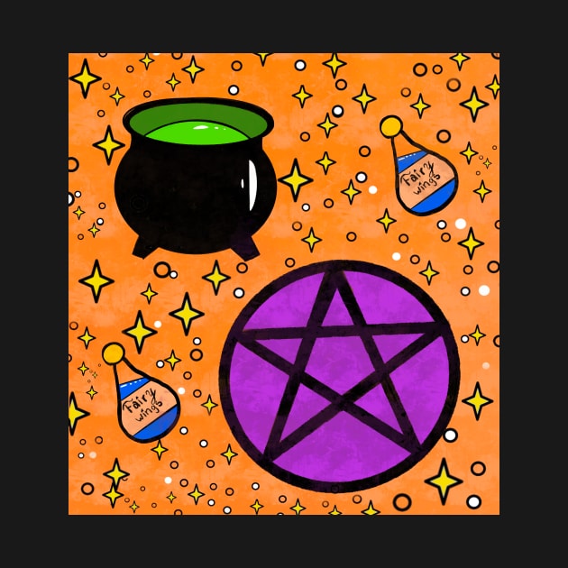 Witchcraft pattern cauldron pentagram and potion by AnabellaCor94