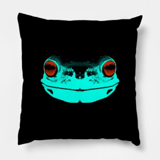 frog face / turquoise  / red eyes Pillow