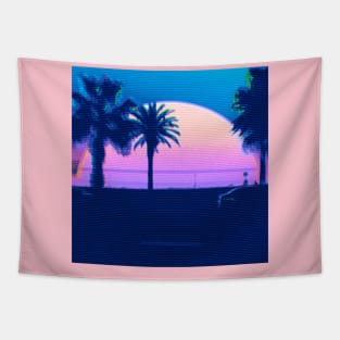 vaporwave palms sunset Tapestry