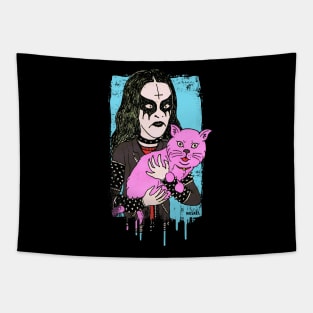 metal head pink cat Tapestry