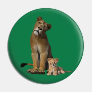 Mother lioness and cub Pin