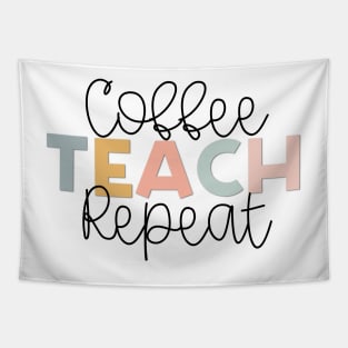 Coffee Teach Repeat Muted Rainbow Tapestry