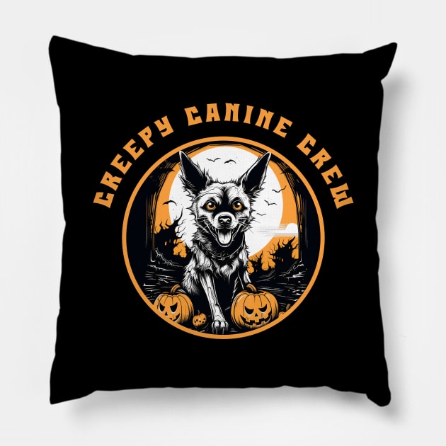 Creepy Canine Crew Dog Witch Halloween Pillow by Rosemat