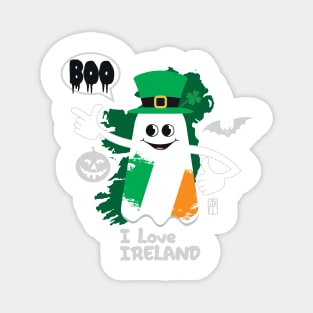 BOO GHOST with Irish flag "I love Ireland" - cute Halloween Magnet