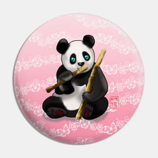 Cute panda with bamboo stalks on a pink background Pin