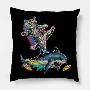 Cat Riding Shark Underwater Adventure Pillow